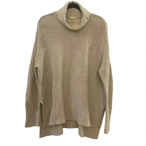 Joie Soft wool blend turtleneck sweater longer length lightweight off white med - Picture 1 of 9